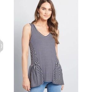 ModCloth In Every Direction Knit Tank Top Navy Blue Jersey Stripe XXS 2XS NWT
